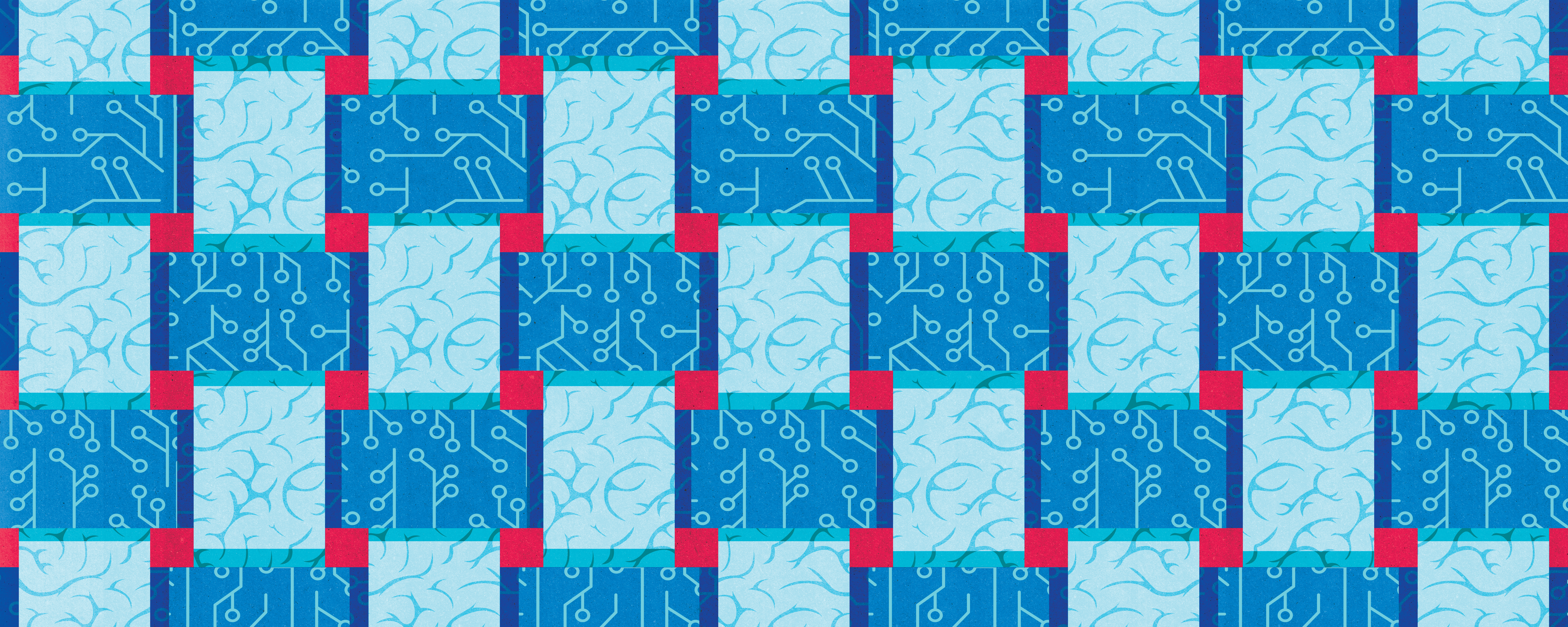Pattern of nuerons in different shades of blue and red