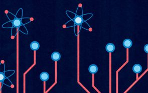 Graphic of atoms at the end of computer network path lines