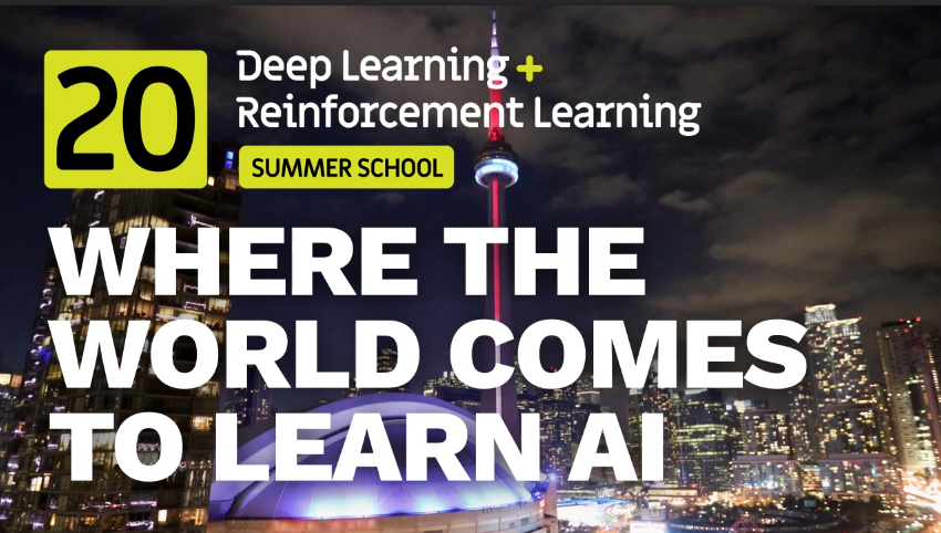 Image of Toronto at night. Text reads "Where the world comes to learn AI" 