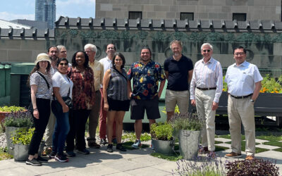 The discovery panel on The Future of Food, CIFAR staff as well as Stephen Toope, President & CEO of CIFAR, visit a rooftop farm in Toronto.