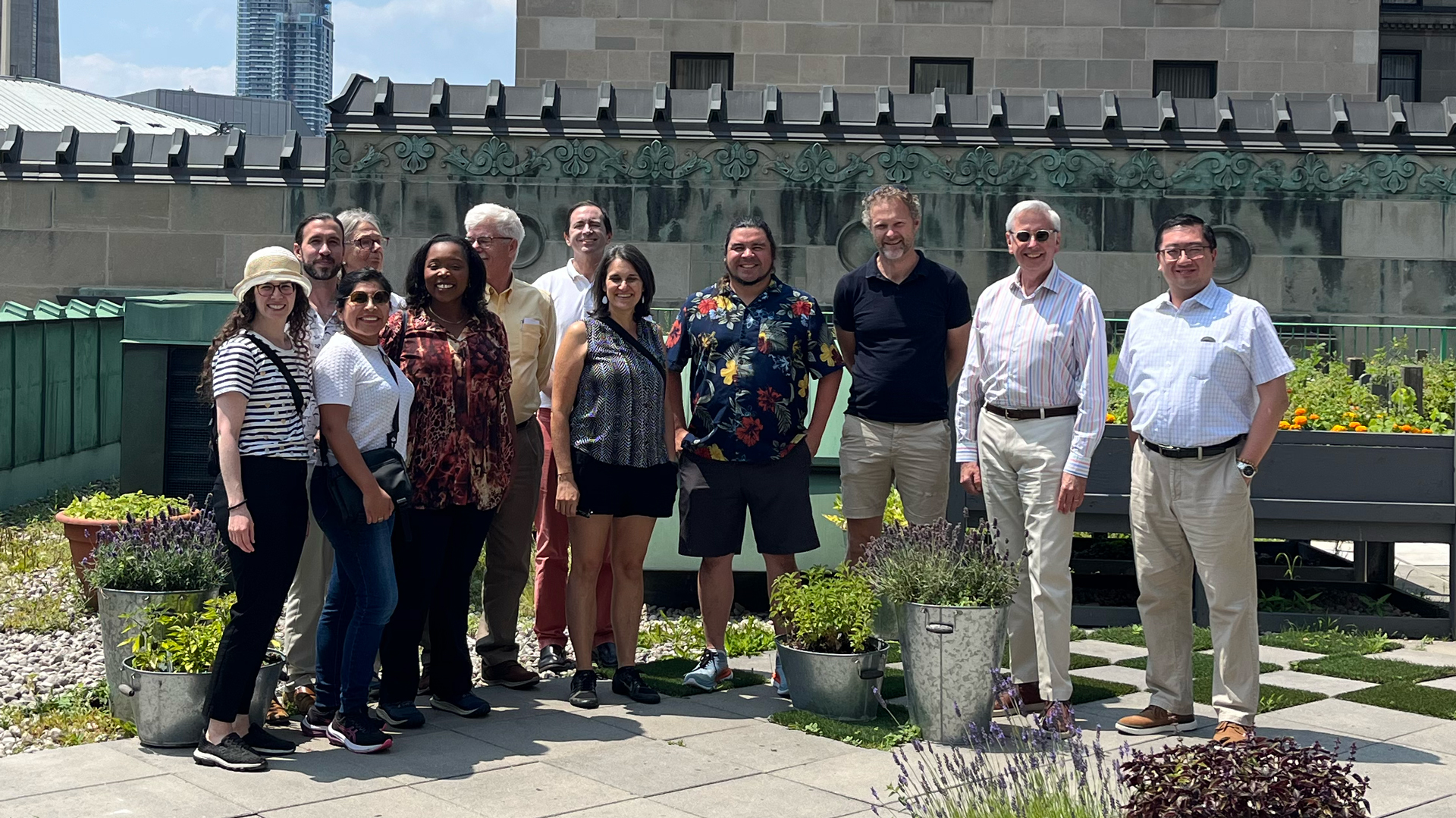 The discovery panel on The Future of Food, CIFAR staff as well as Stephen Toope, President & CEO of CIFAR, visit a rooftop farm in Toronto.