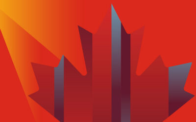 Maple leaf illustration on a red background