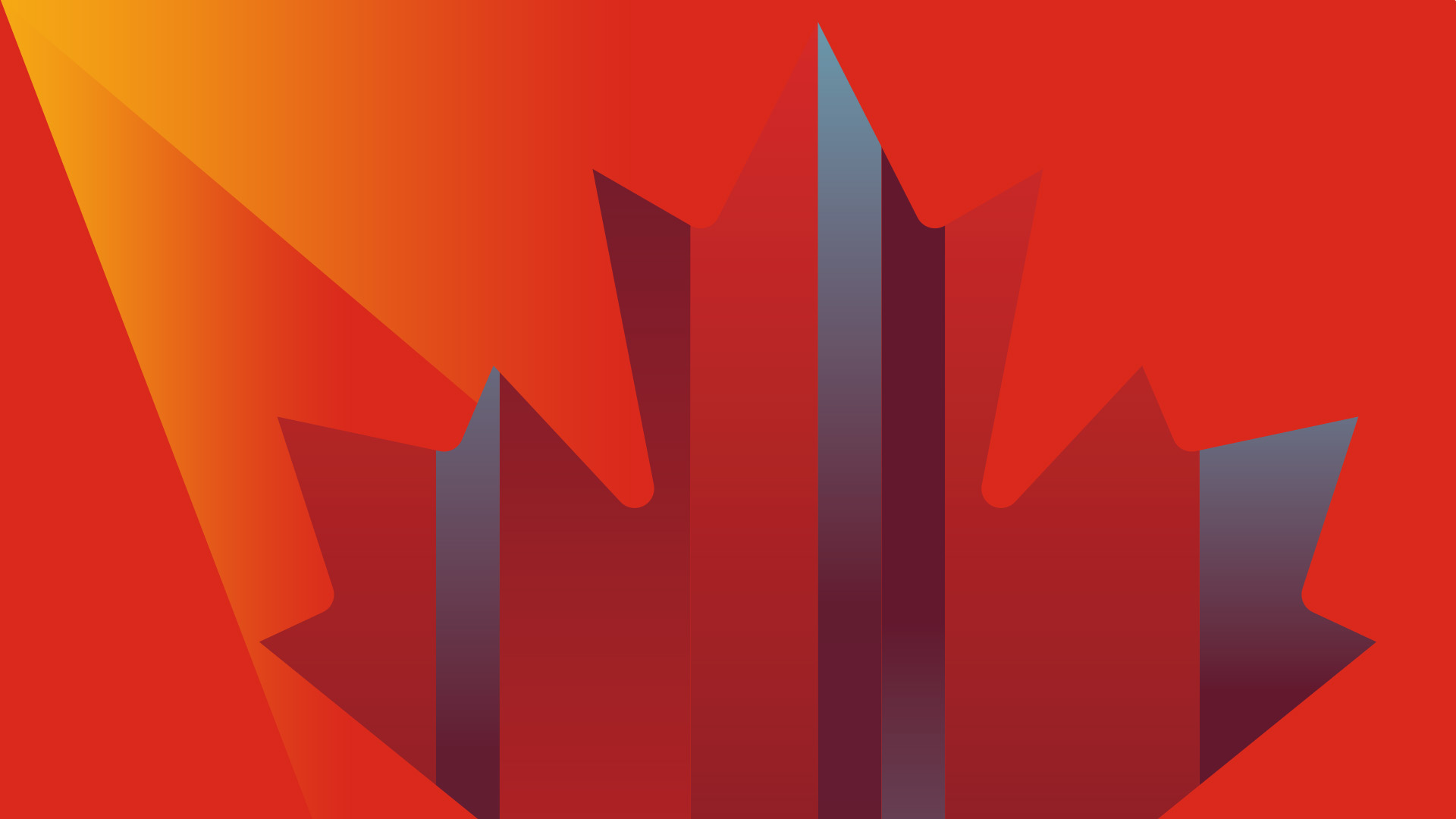 Maple leaf illustration on a red background